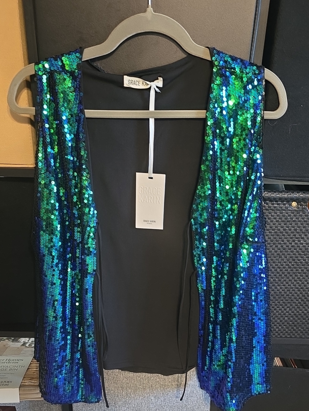 Grace Karin Green and Blue Sequin Vest